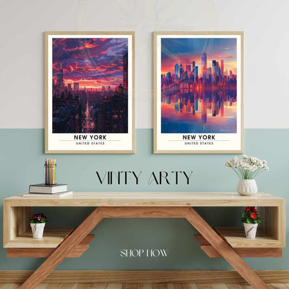 Impression New York | Affiche de Voyage New York | affiche New York City - coucher de soleil