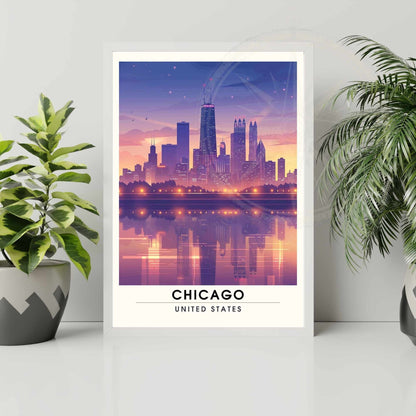 Impression Chicago | Affiche de Voyage Chicago | affiche USA - Chicago la nuit