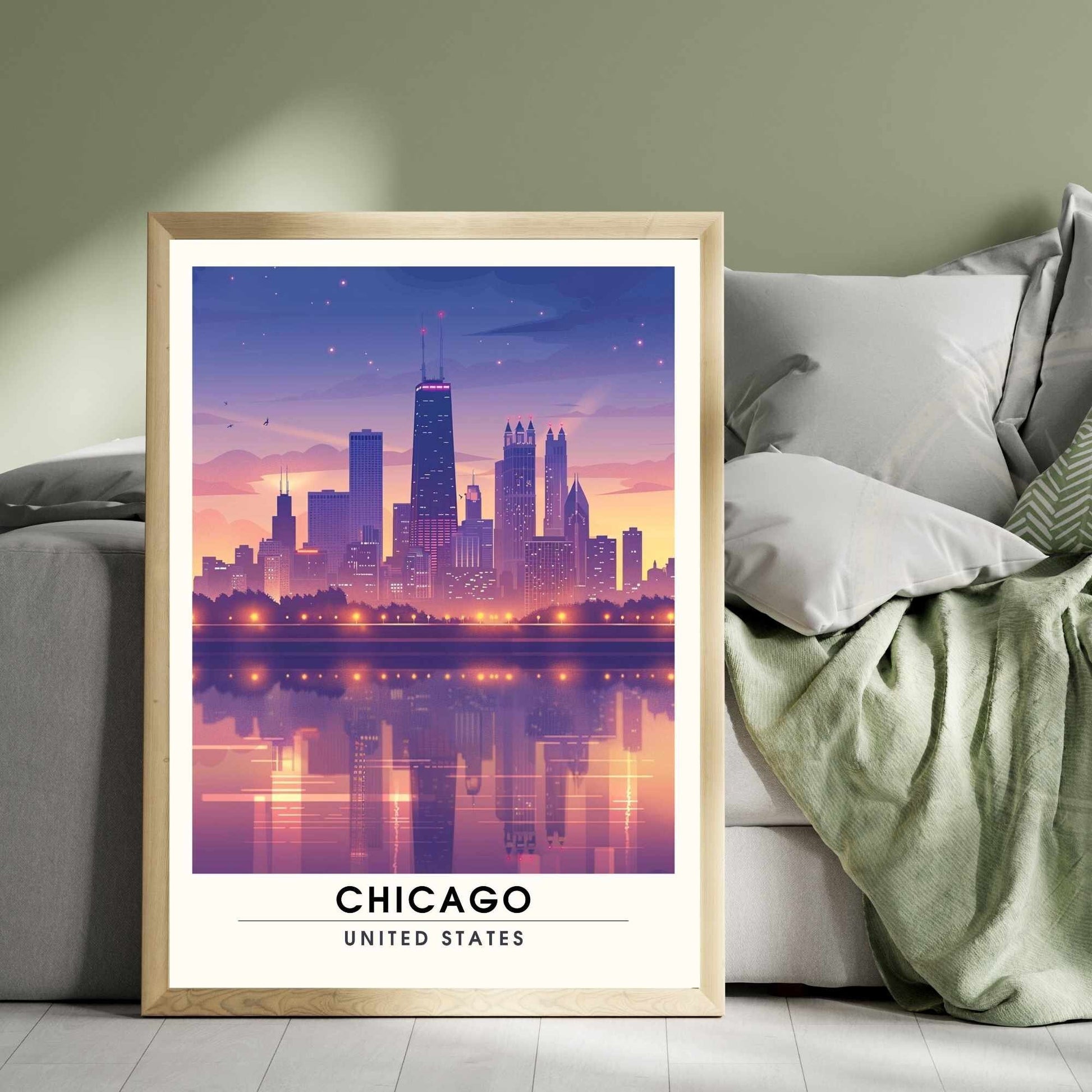 Impression Chicago | Affiche de Voyage Chicago | affiche USA - Chicago la nuit