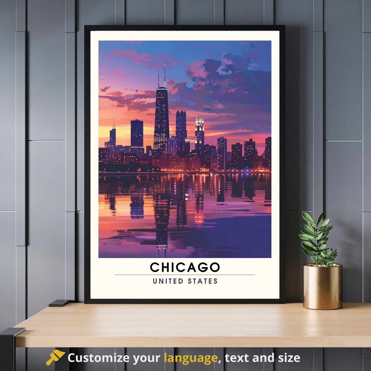 Impression Chicago | Affiche de Voyage Chicago | Chicago la nuit