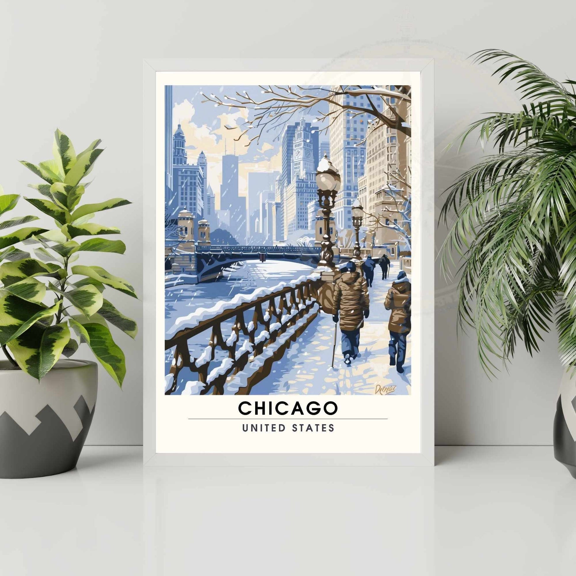 Impression Chicago | Affiche de Voyage Chicago - Chicago sous la neige