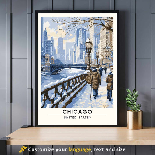 Impression Chicago | Affiche de Voyage Chicago - Chicago sous la neige