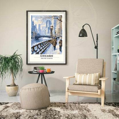 Impression Chicago | Affiche de Voyage Chicago - Chicago sous la neige