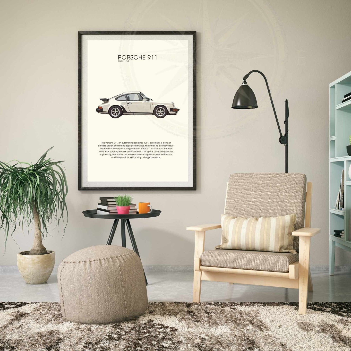 impression Porsche 911 | Affiche Porsche 911 beige | Impression voiture mythique