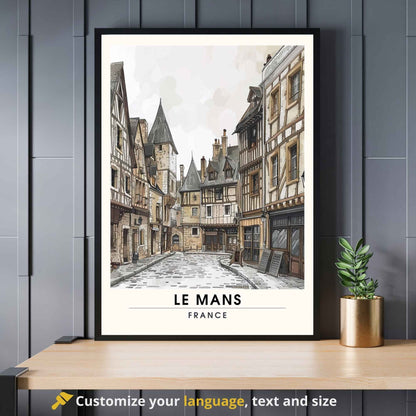 Affiche le Mans | Impression de voyage le mans | Ancienne ville du Mans