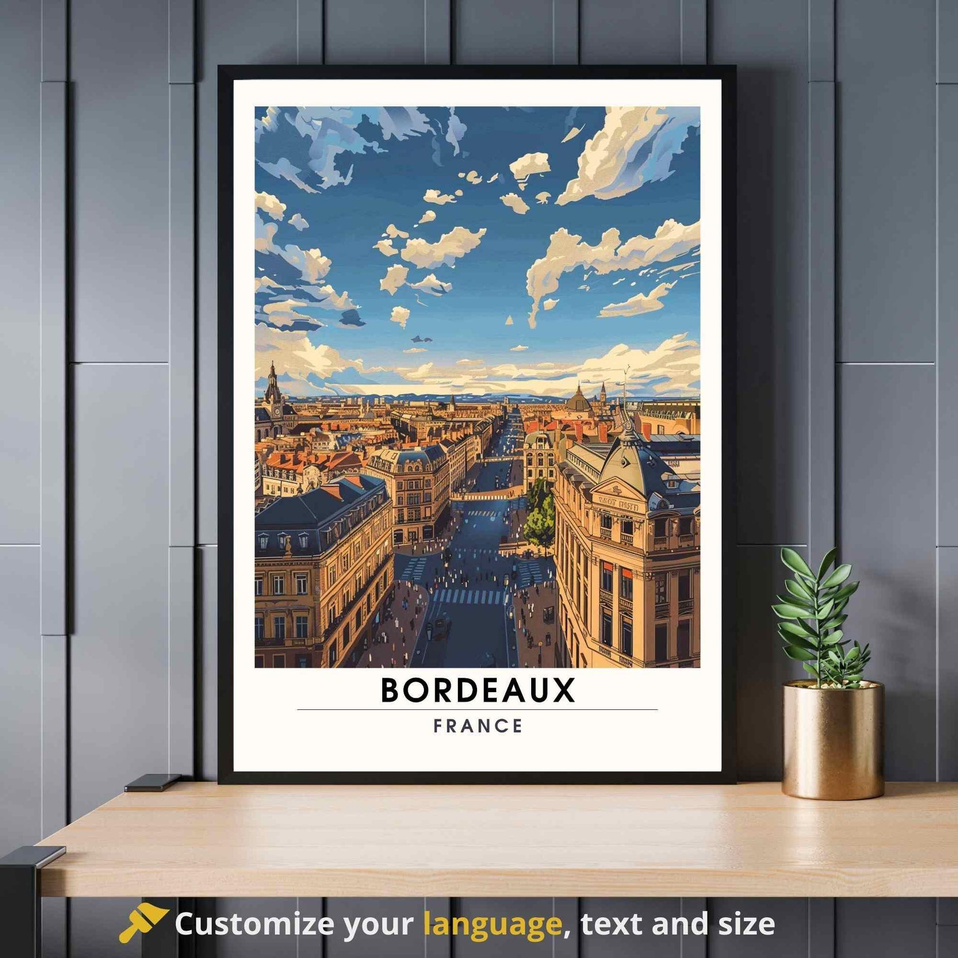 Affiche Bordeaux | Impression de voyage Bordeaux | Bordeaux vue de ciel