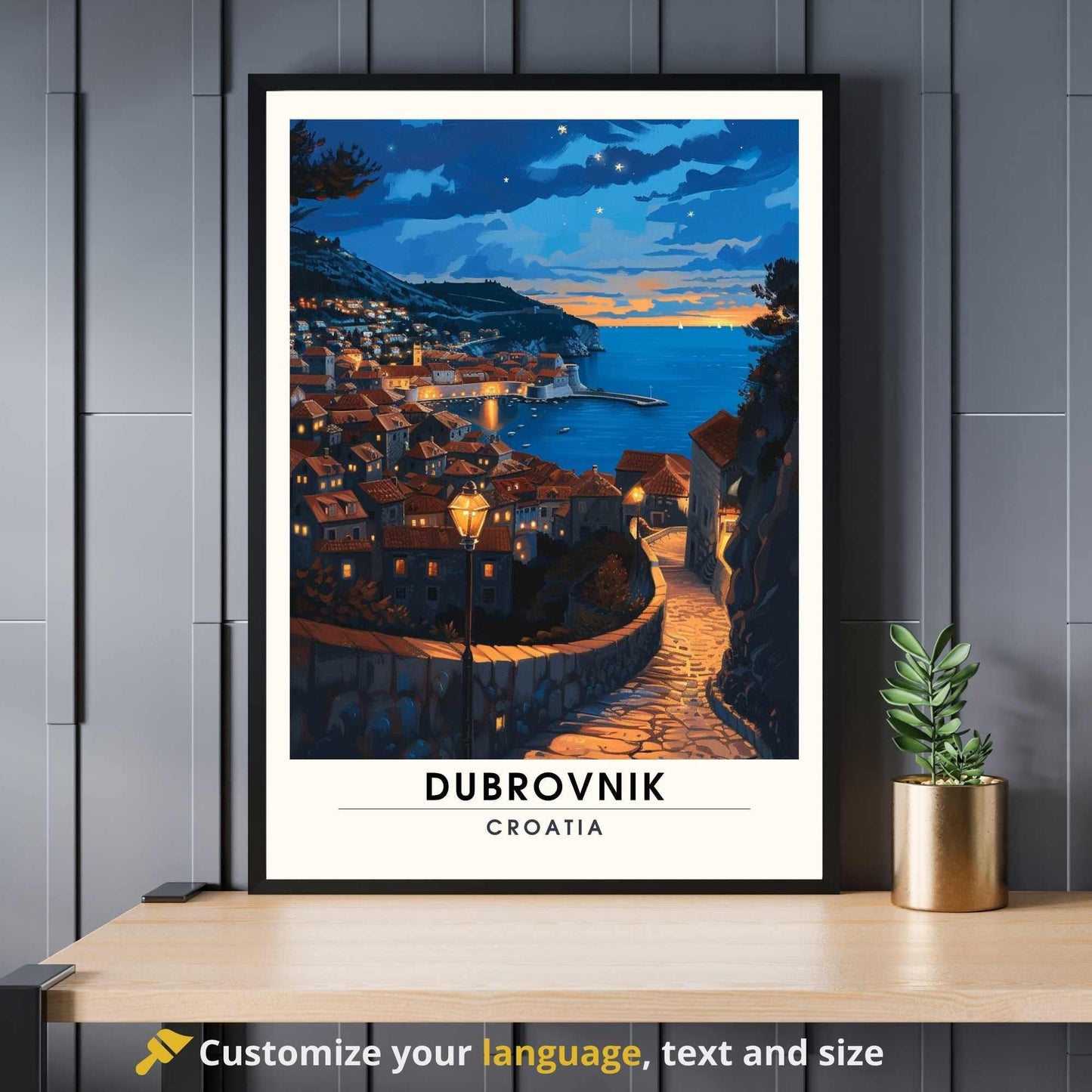 Affiche Dubrovnik, Croatie | Affiche e voyage Dubrovnik | Voyage nocturne à Dubrovnik