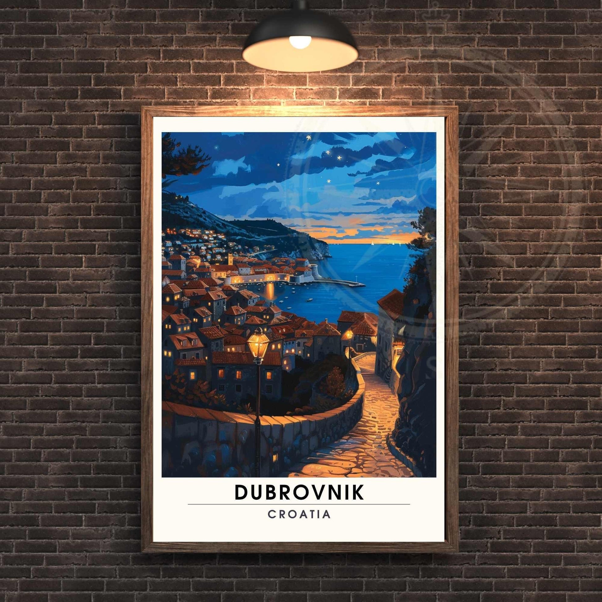 Affiche Dubrovnik, Croatie | Affiche e voyage Dubrovnik | Voyage nocturne à Dubrovnik