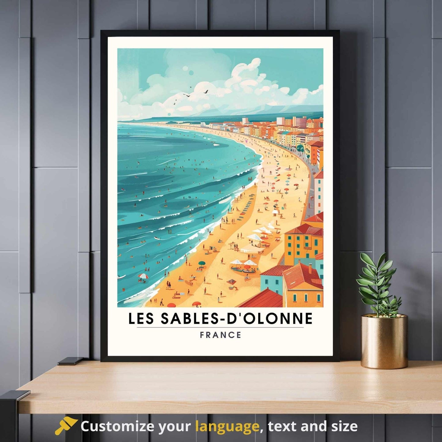 Affiche Les Sables-d'Olonne | Affiche de voyage Les Sables-d'Olonne, France - La plage vue de ciel