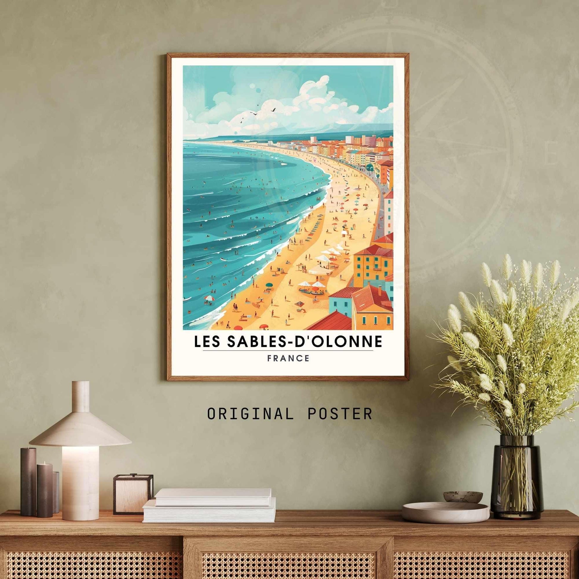 Affiche Les Sables-d'Olonne | Affiche de voyage Les Sables-d'Olonne, France - La plage vue de ciel