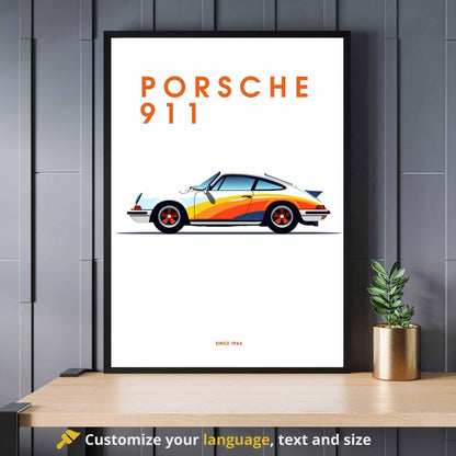 impression Porsche 911 | Affiche Porsche 911 | Impression voiture - Ton blanc