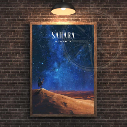 Affiche Sahara, Algérie | Affiche de voyage Algérie - une nuit dans le désert Algérien