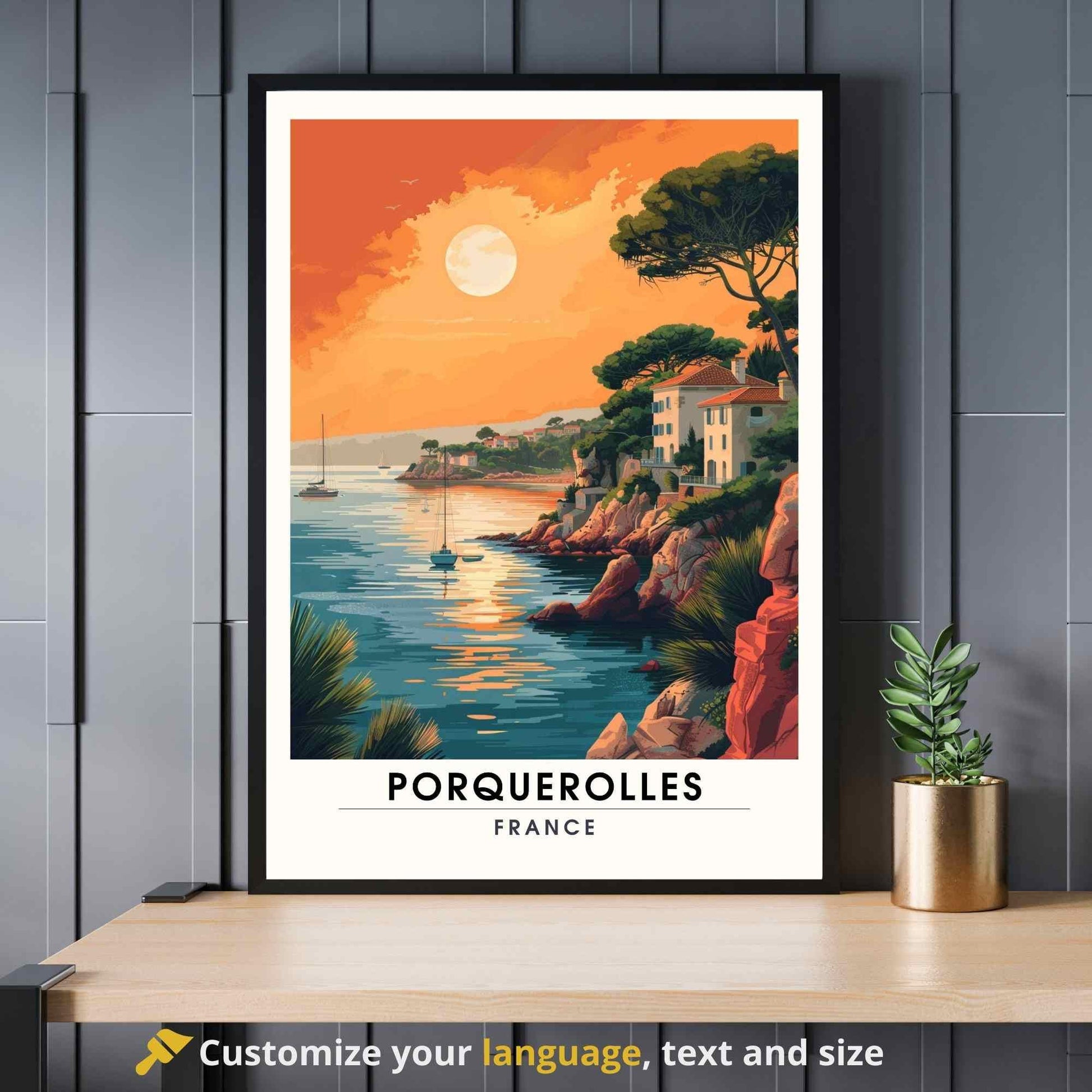 Affiche Île de Porquerolles, France - Impression de voyage Porquerolles au coucher de soleil