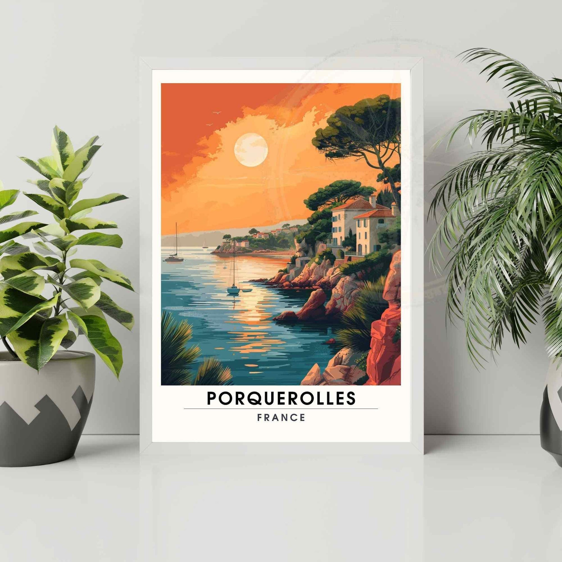 Affiche Île de Porquerolles, France - Impression de voyage Porquerolles au coucher de soleil