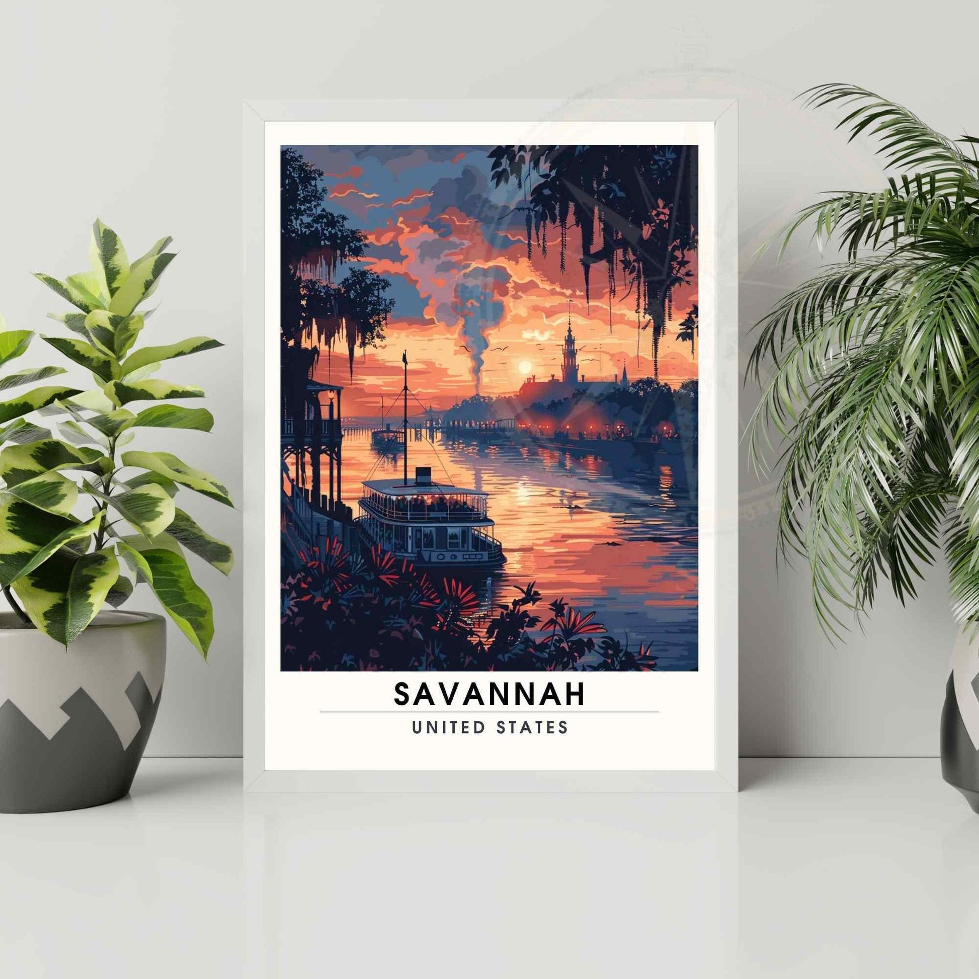 Affiche Savannah, Géorgie| Impression Savannah au coucher de soleil