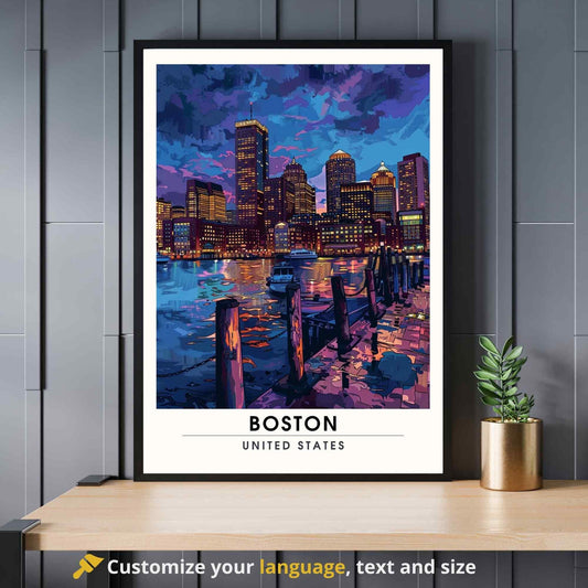 Affiche Boston, Massachusetts | Impression de voyage Boston la nuit