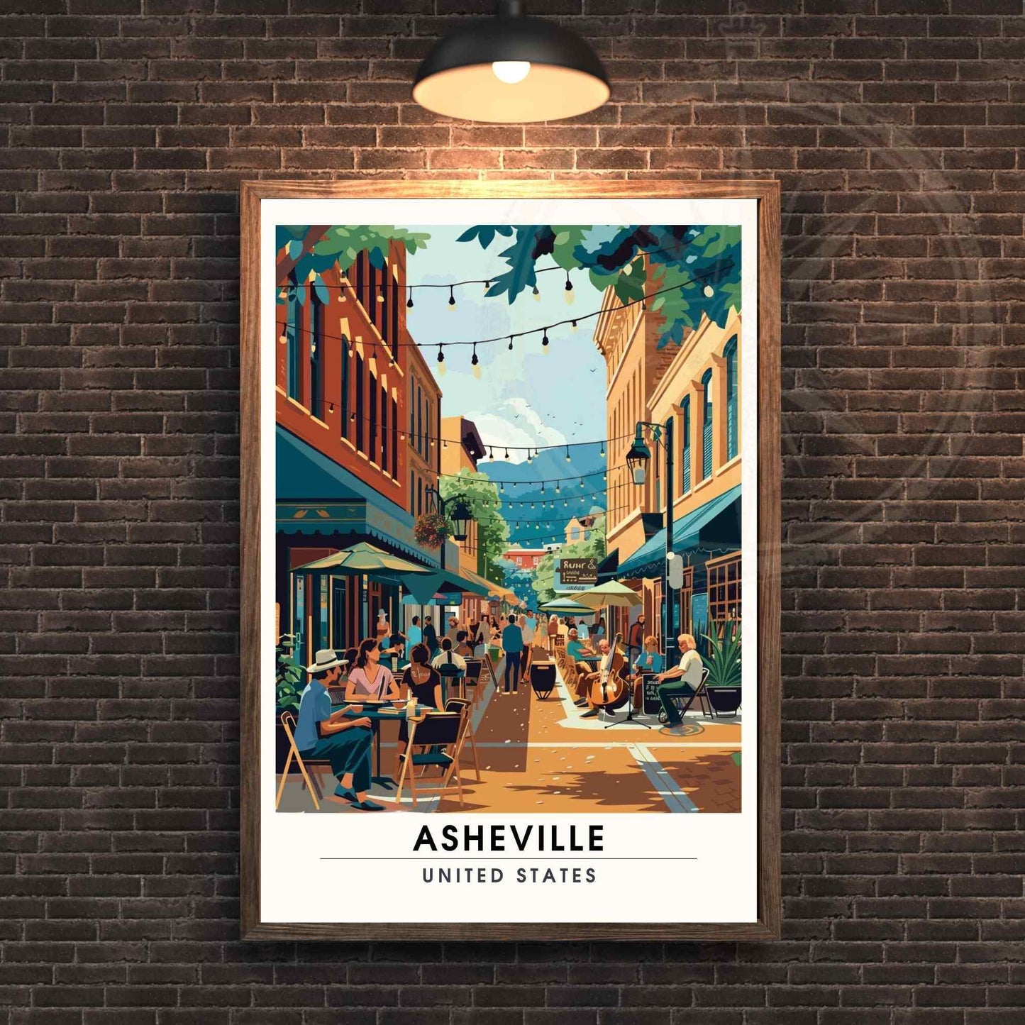 Affiche Asheville, Caroline du Nord | Impression de voyage Asheville - centre ville