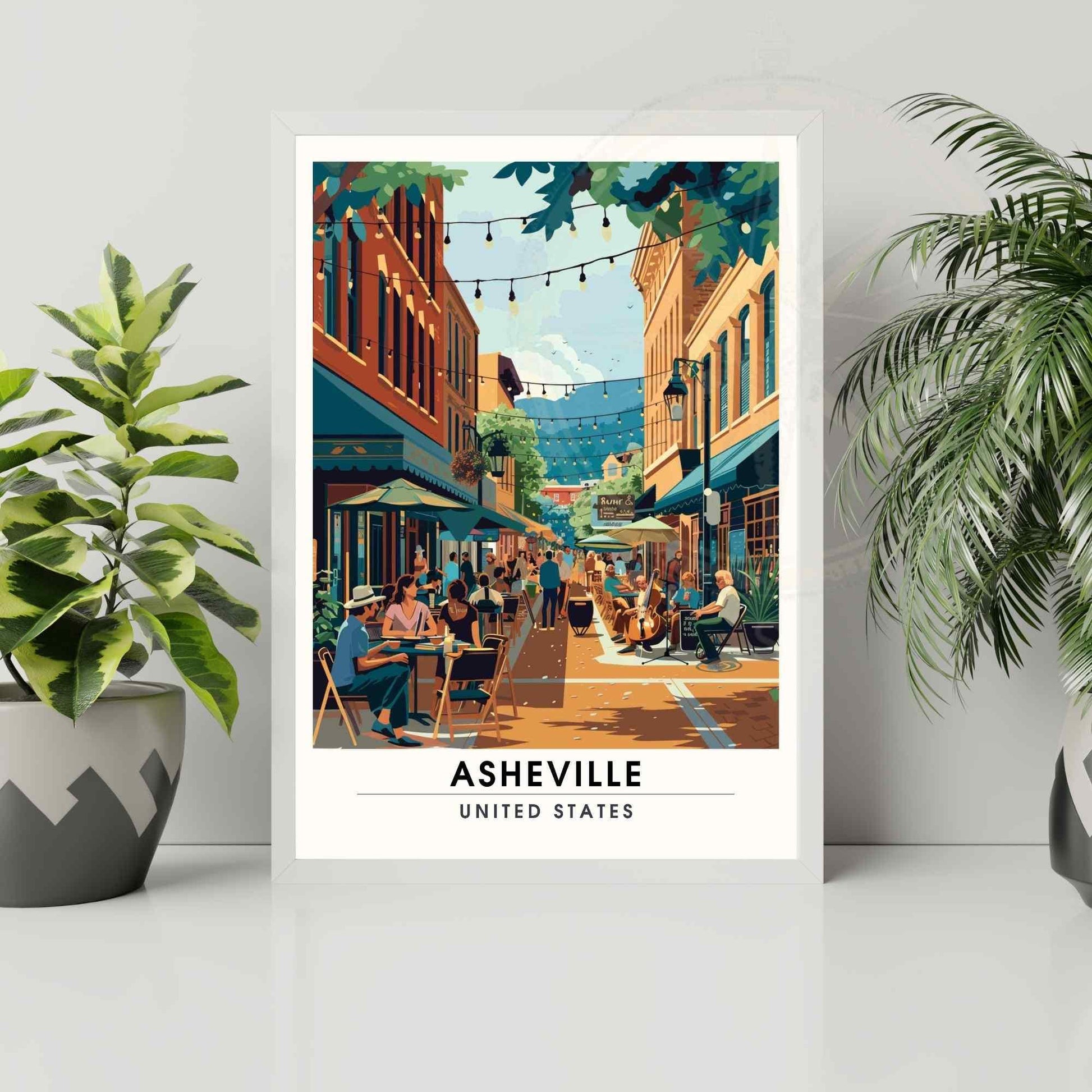 Affiche Asheville, Caroline du Nord | Impression de voyage Asheville - centre ville