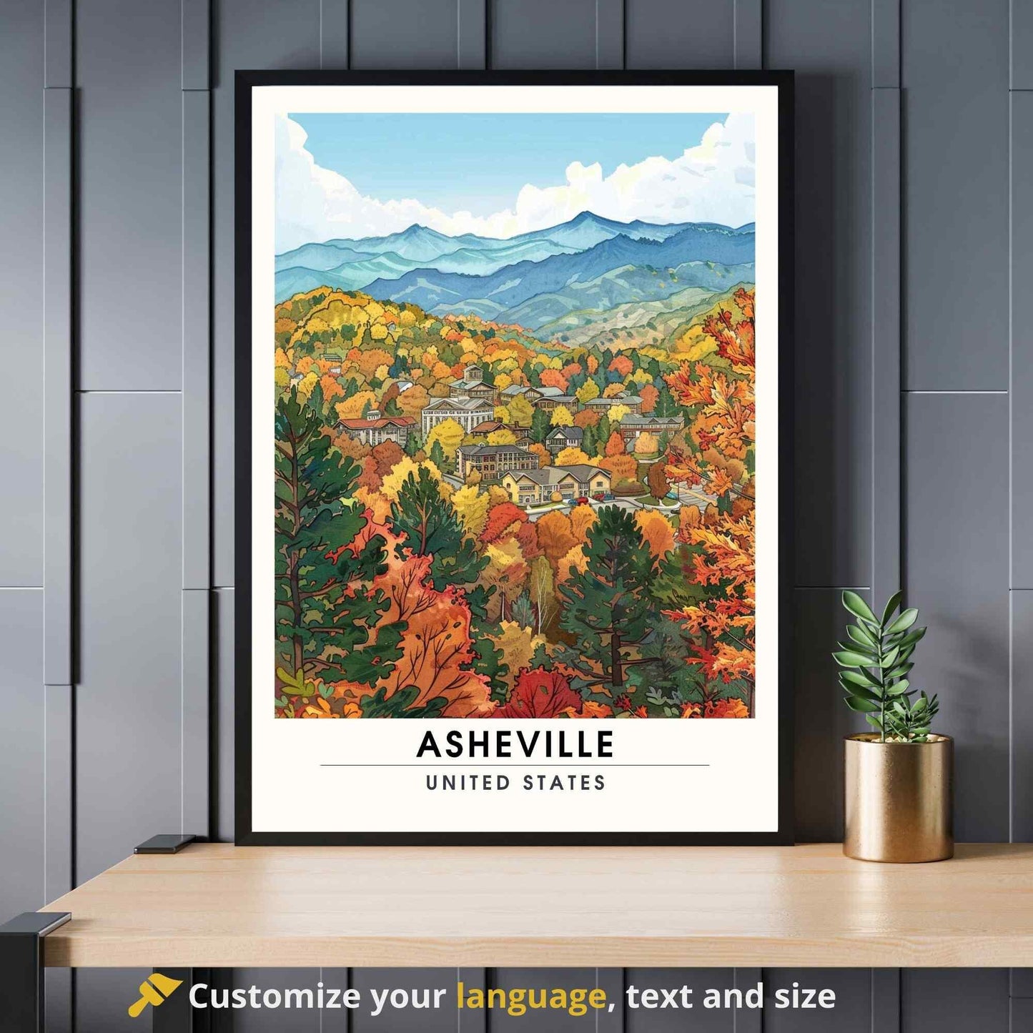 Affiche Asheville, Caroline du Nord | Impression de voyage Asheville