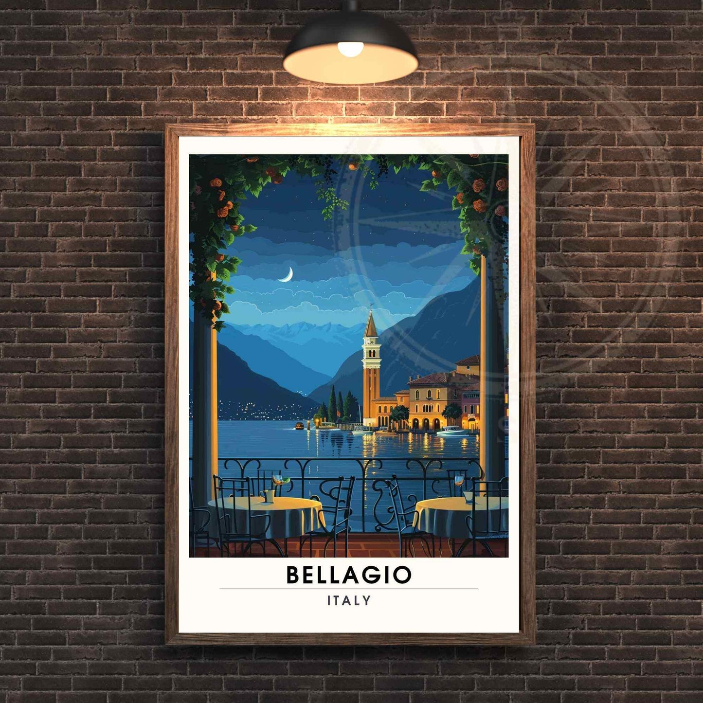 Affiche Bellagio | Impression Bellagio, italie | Voyage nocturne au Lac de Côme