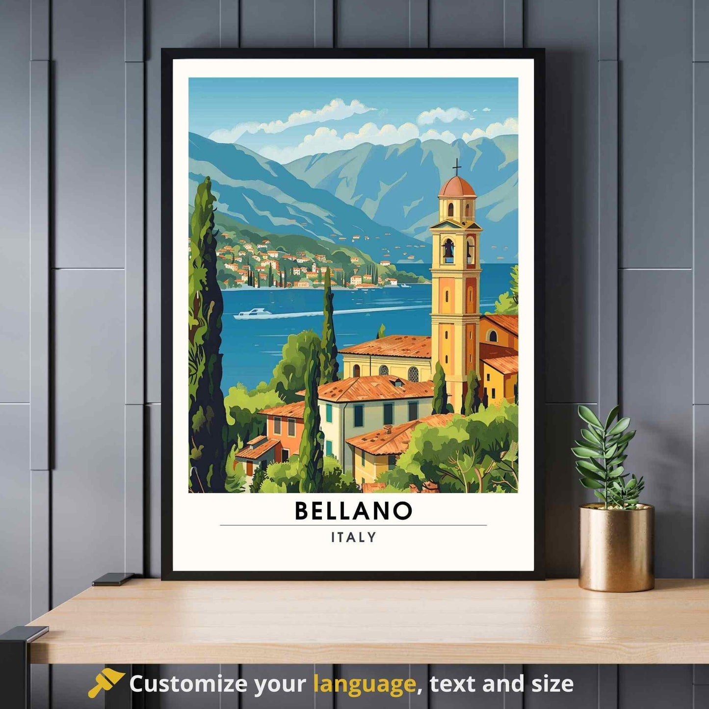 Affiche Bellano | Impression Bellano, Italie | Affiche Lac de Côme - vue sur l'église