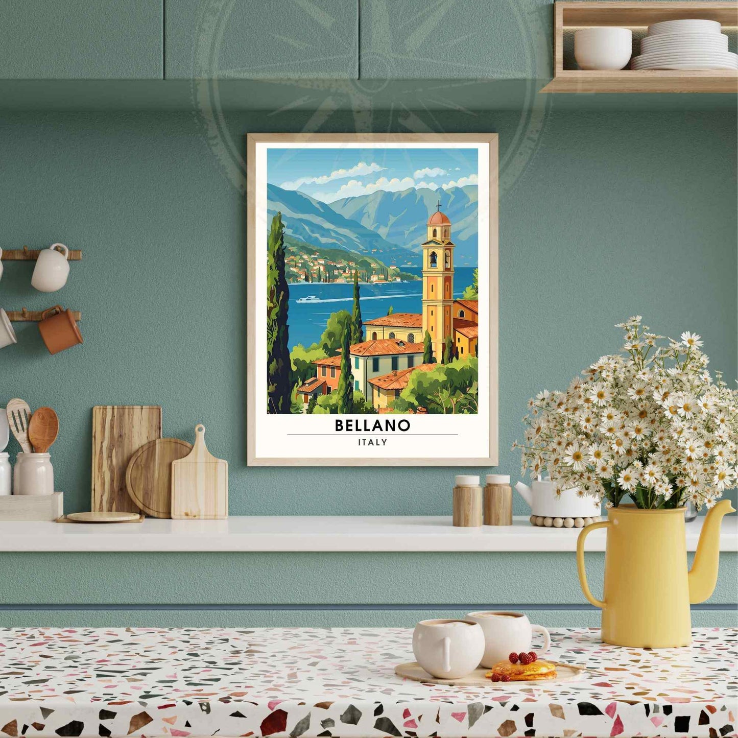 Affiche Bellano | Impression Bellano, Italie | Affiche Lac de Côme - vue sur l'église