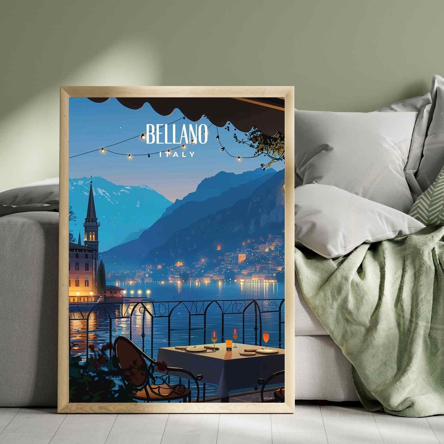 Affiche Bellano | Impression de voyage Bellano, Italie | Affiche Lac de Côme la nuit