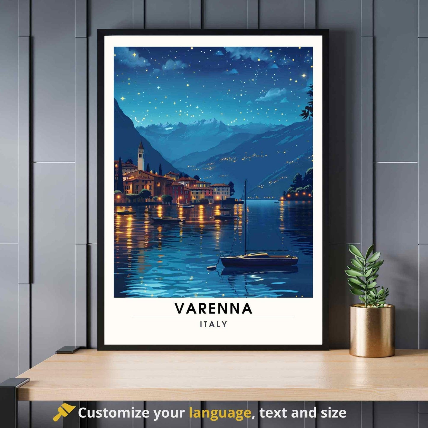 Affiche Varenna | Impression de voyage Varenna, Italie | Affiche Lac de Côme la nuit