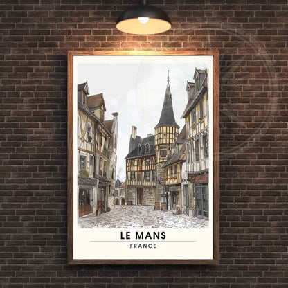 Affiche le Mans | Impression de voyage le mans | Ancienne ville du Mans