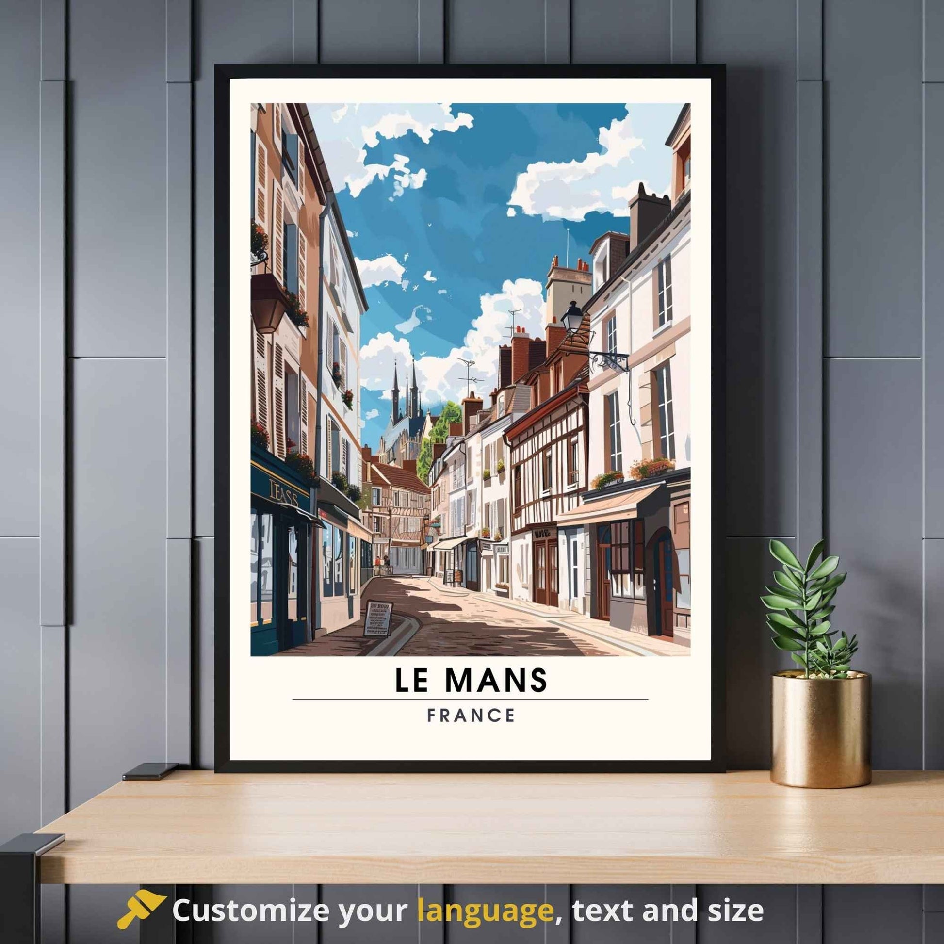 Affiche le Mans | Impression de voyage le mans | Centre ville historique du Mans