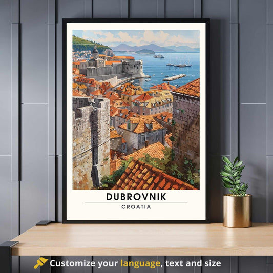 Affiche Dubrovnik, Croatie | Affiche e voyage Dubrovnik | Vue de ciel sur Dubrovnik