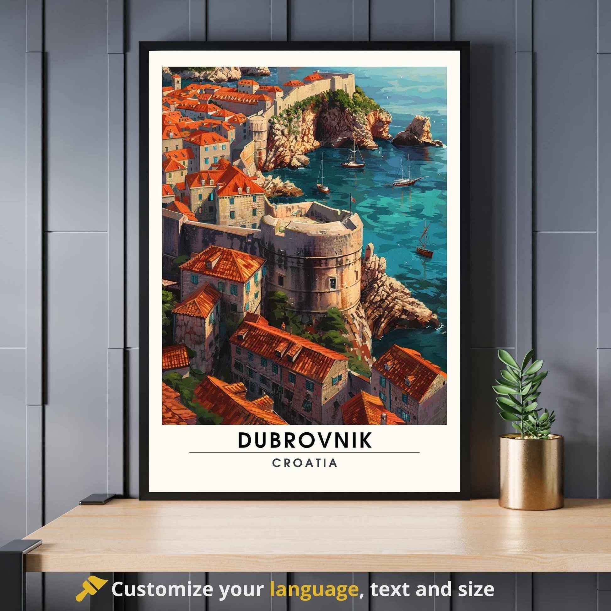 Affiche Dubrovnik, Croatie | Affiche e voyage Dubrovnik | Dubrovnik vue de ciel