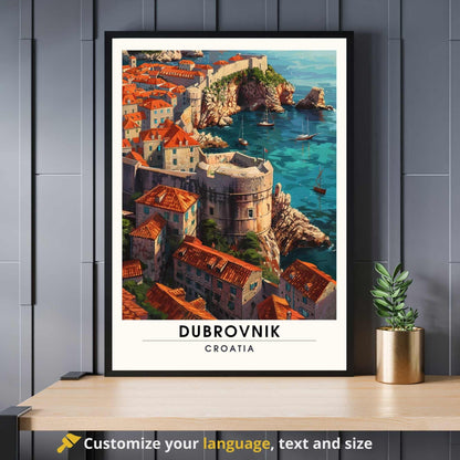 Affiche Dubrovnik, Croatie | Affiche e voyage Dubrovnik | Dubrovnik vue de ciel