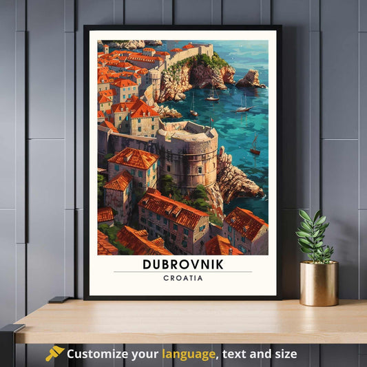 Affiche Dubrovnik, Croatie | Affiche e voyage Dubrovnik | Dubrovnik vue de ciel