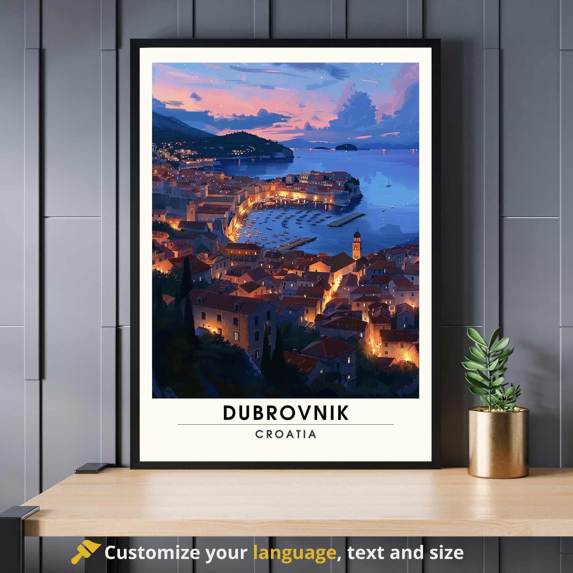 Affiche Dubrovnik, Croatie | Affiche e voyage Dubrovnik | un soir à Dubrovnik