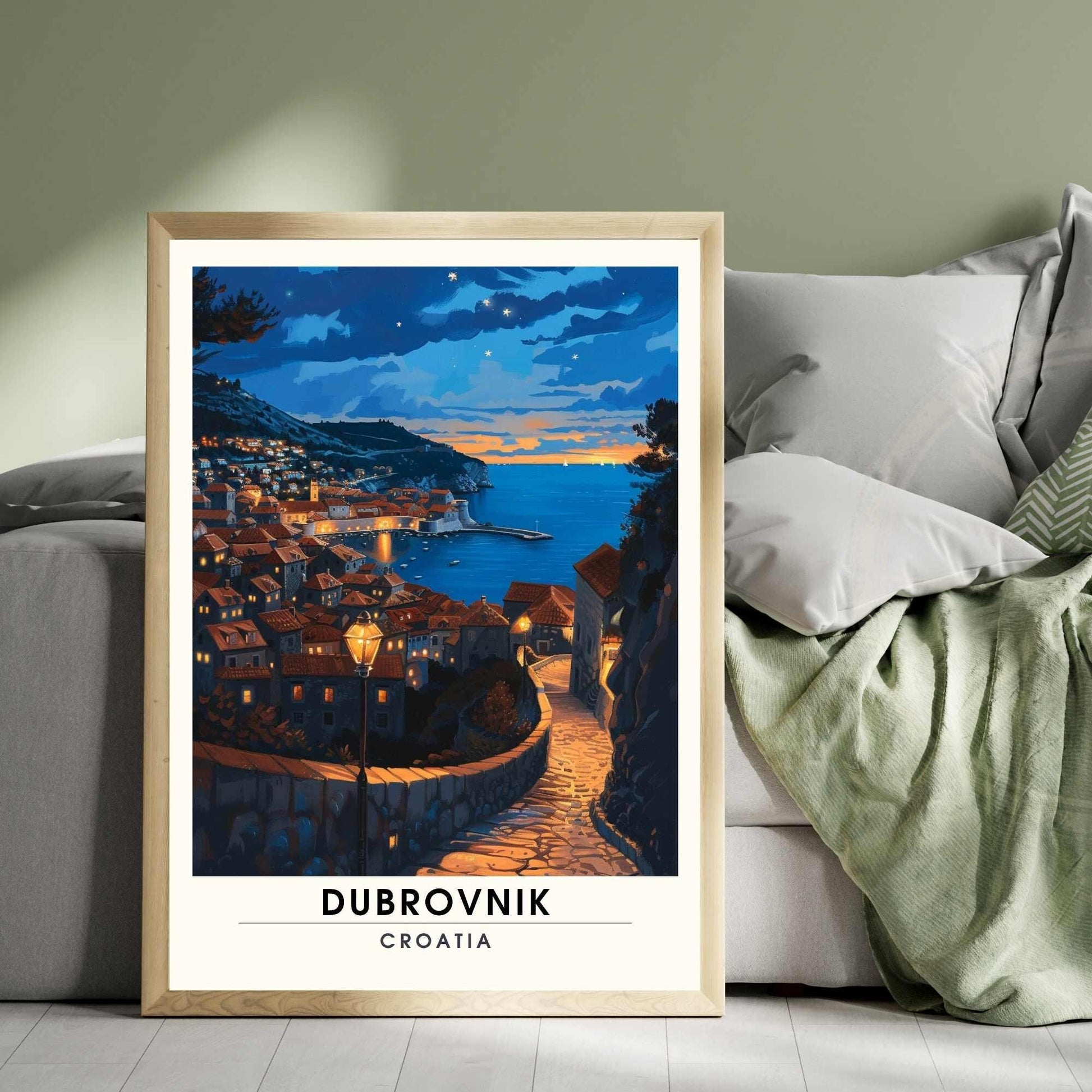 Affiche Dubrovnik, Croatie | Affiche e voyage Dubrovnik | Voyage nocturne à Dubrovnik