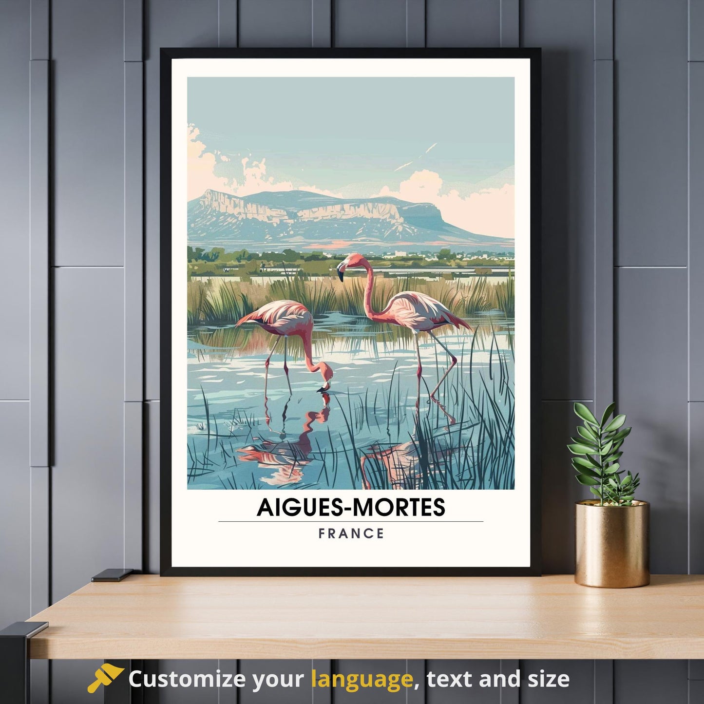 Affiche Aigues-Mortes - Impression Salin d’Aigues-Mortes - Flamant Rose