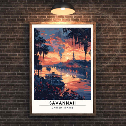 Affiche Savannah, Géorgie| Impression Savannah au coucher de soleil