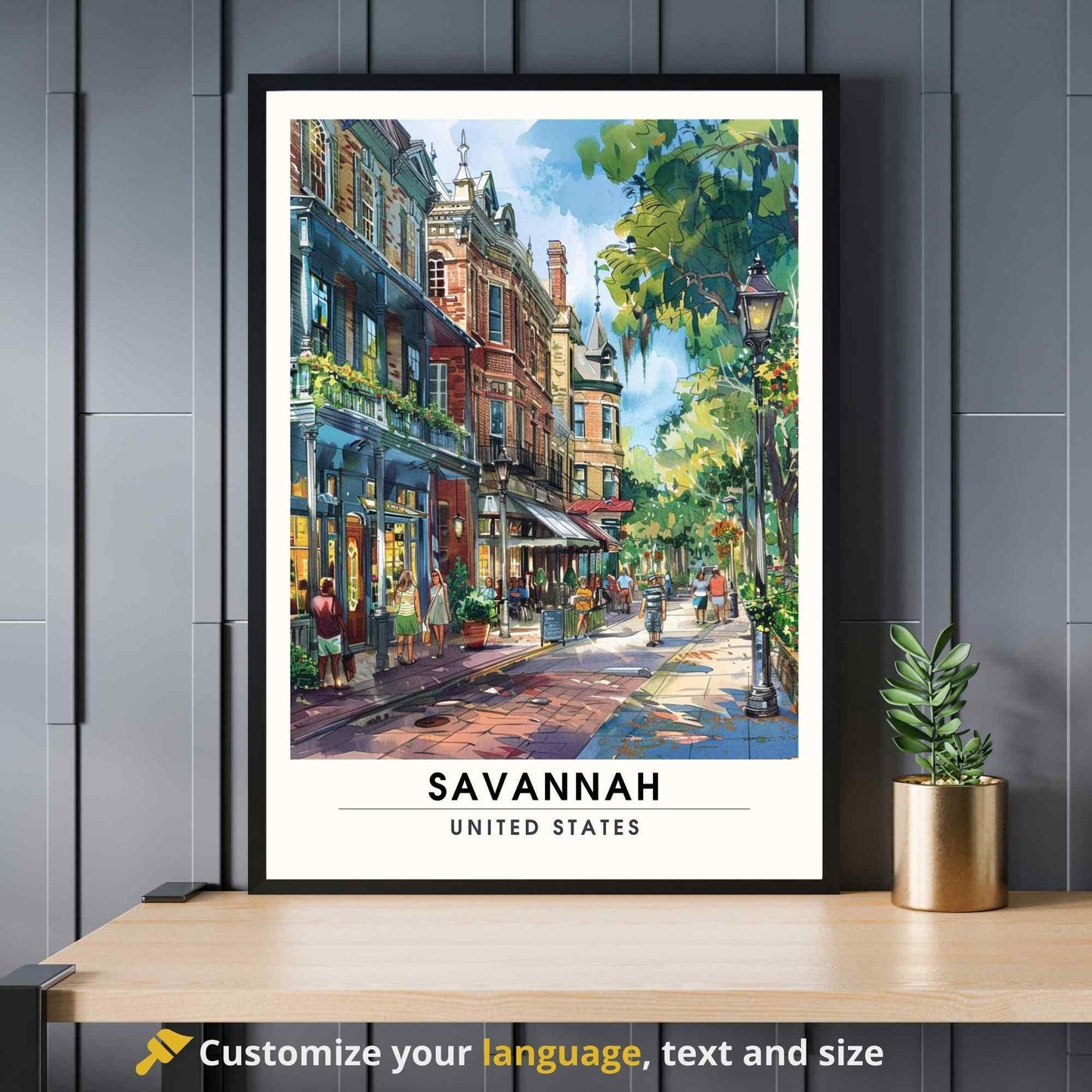 Affiche Savannah, Géorgie| Impression Savannah - Centre ville