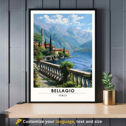 Affiche Bellagio | Impression de voyage Bellagio, italie | Affiche de voyage Lac de Côme