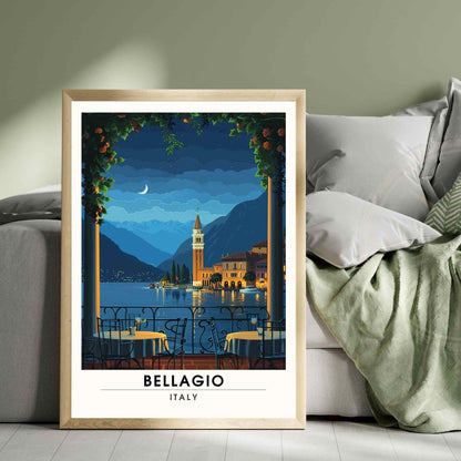 Affiche Bellagio | Impression Bellagio, italie | Voyage nocturne au Lac de Côme