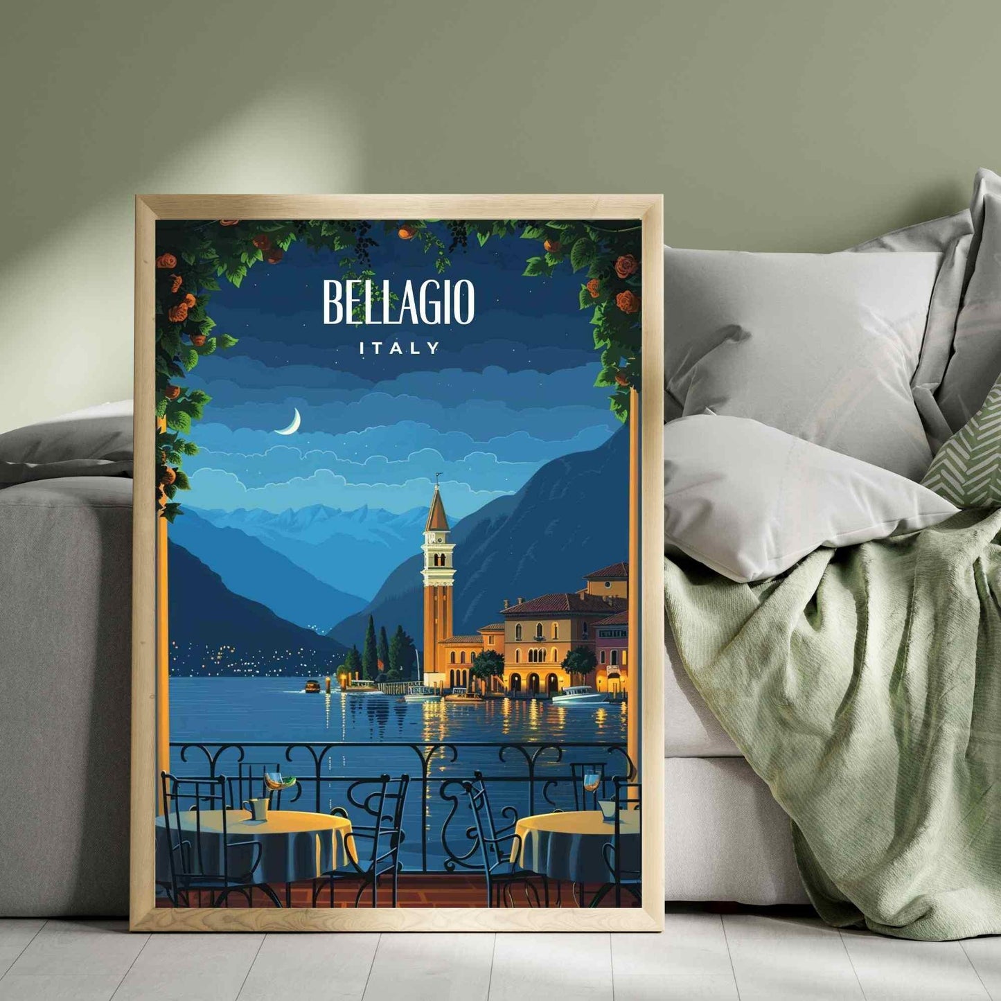 Affiche Bellagio | Impression Bellagio, italie | Lac de Côme la nuit