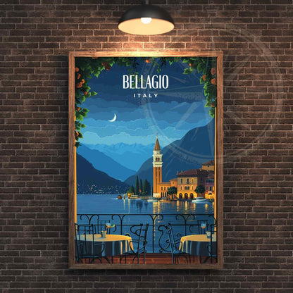 Affiche Bellagio | Impression Bellagio, italie | Lac de Côme la nuit