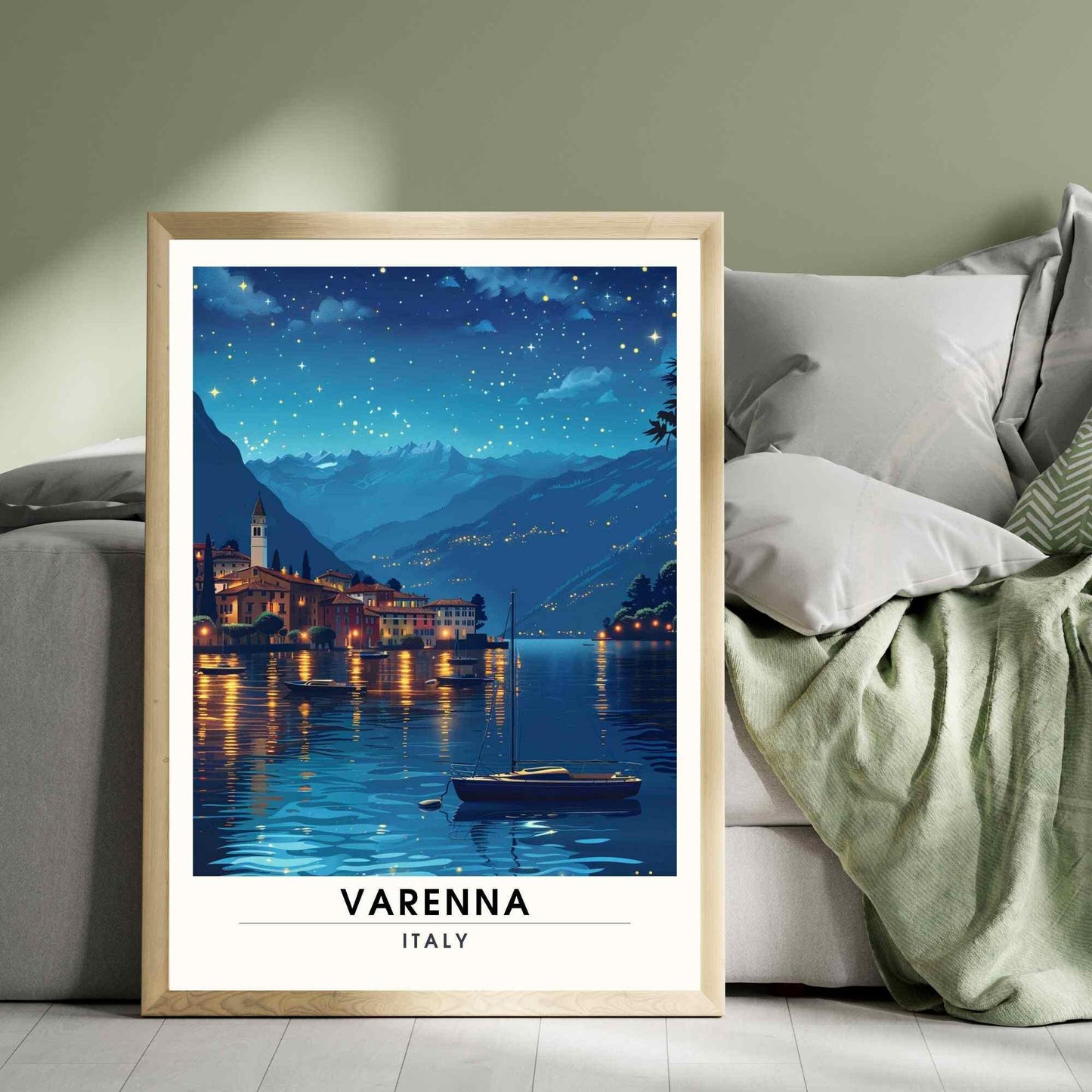 Affiche Varenna | Impression de voyage Varenna, Italie | Affiche Lac de Côme la nuit