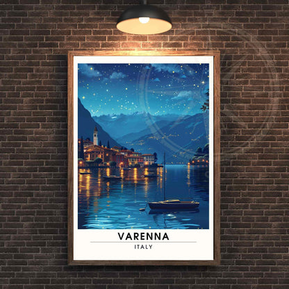 Affiche Varenna | Impression de voyage Varenna, Italie | Affiche Lac de Côme la nuit