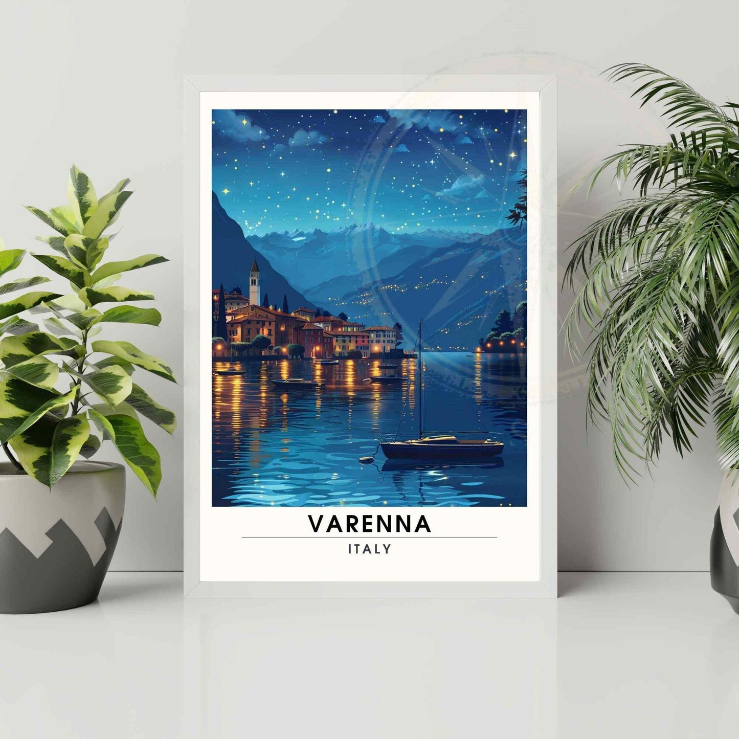 Affiche Varenna | Impression de voyage Varenna, Italie | Affiche Lac de Côme la nuit