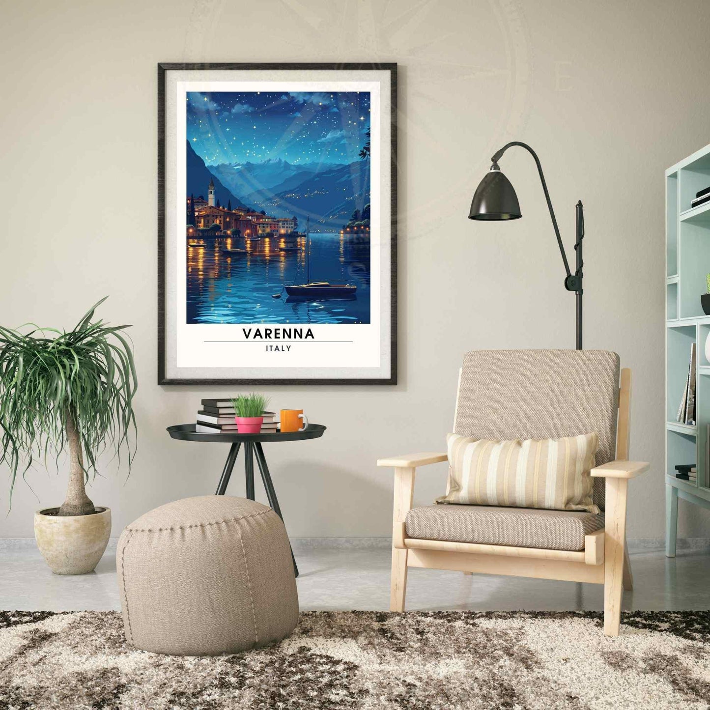 Affiche Varenna | Impression de voyage Varenna, Italie | Affiche Lac de Côme la nuit