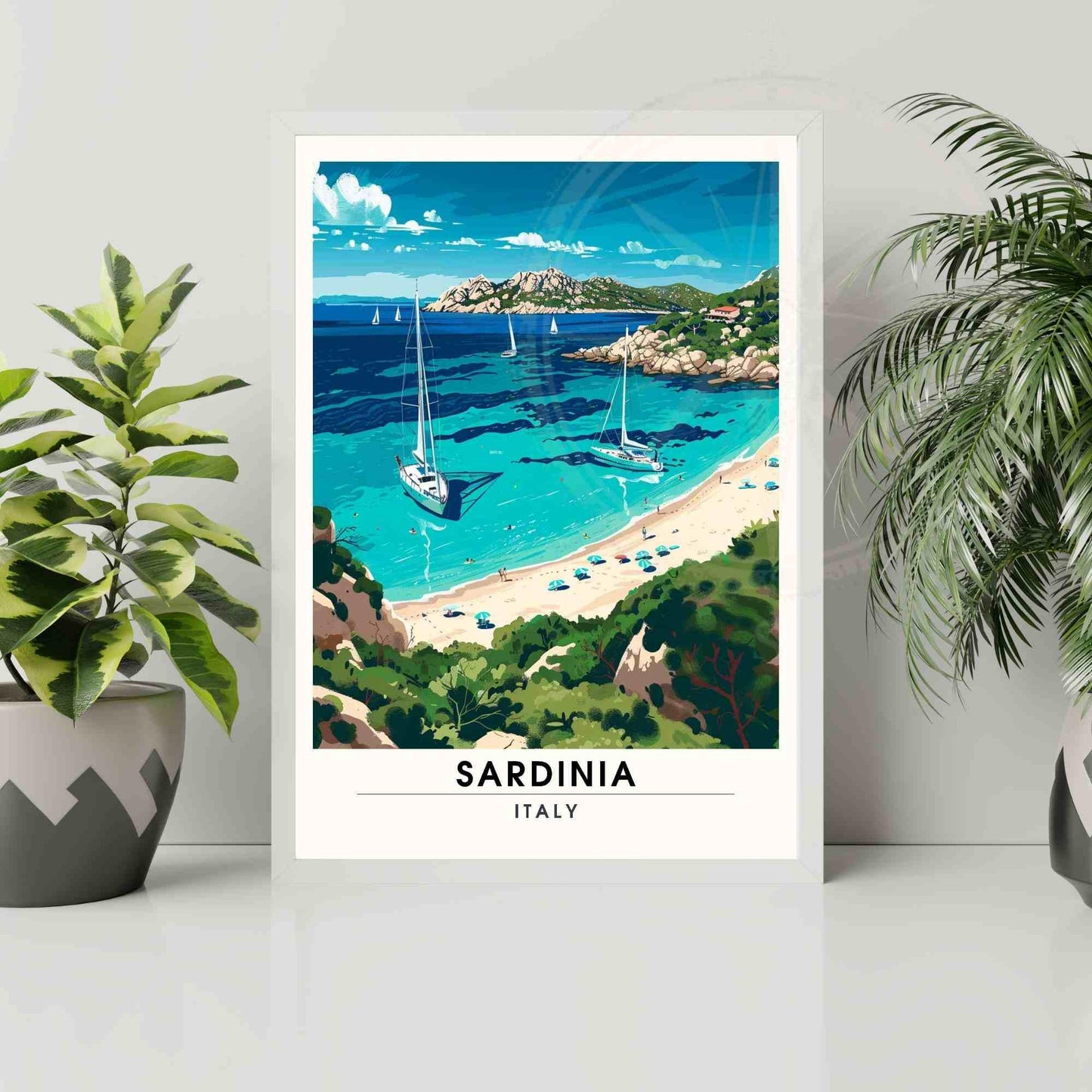 Affiche Sardaigne | Impression Sardaigne, Italie | Affiche de voyage Italie - Vue sur la plage