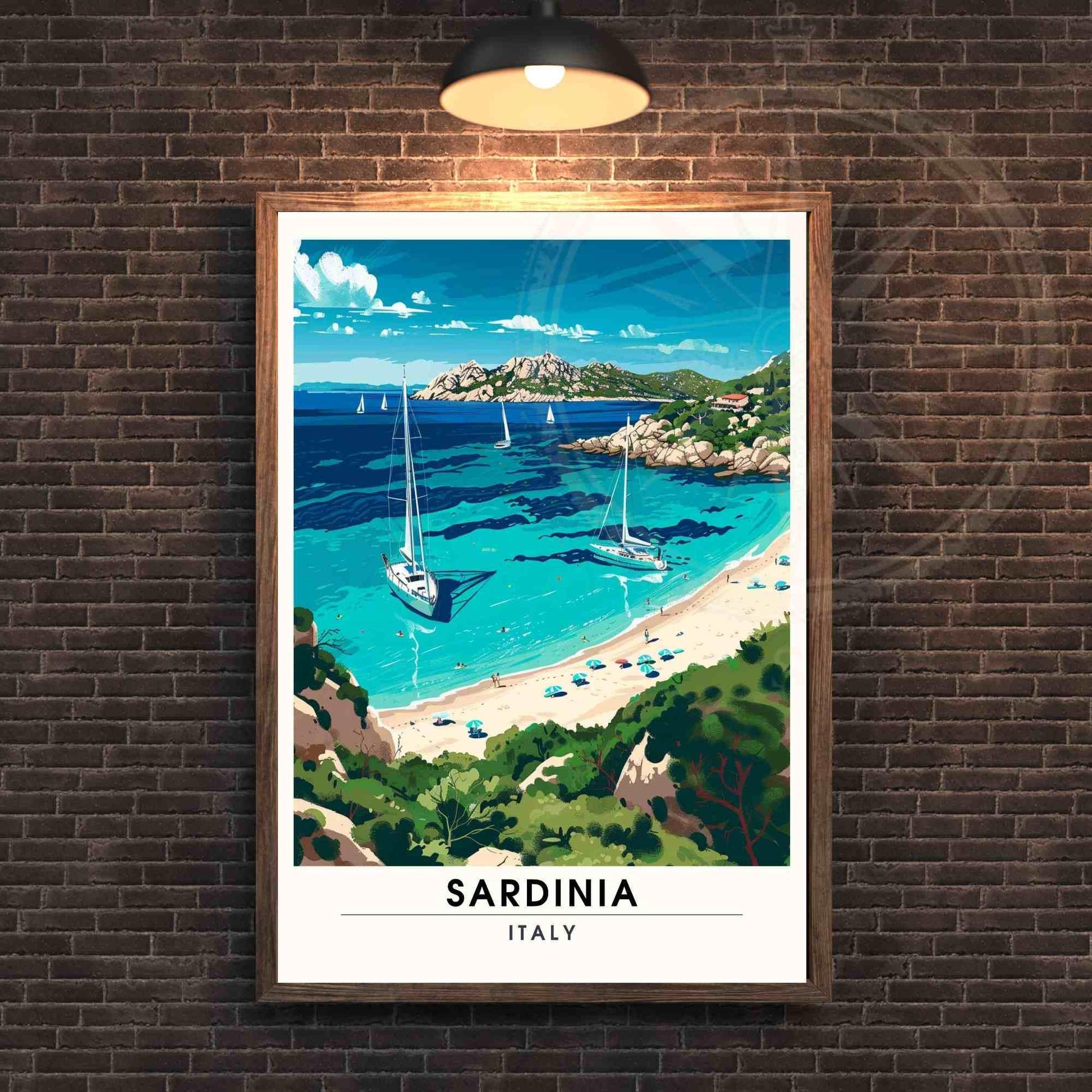 Affiche Sardaigne | Impression Sardaigne, Italie | Affiche de voyage Italie - Vue sur la plage