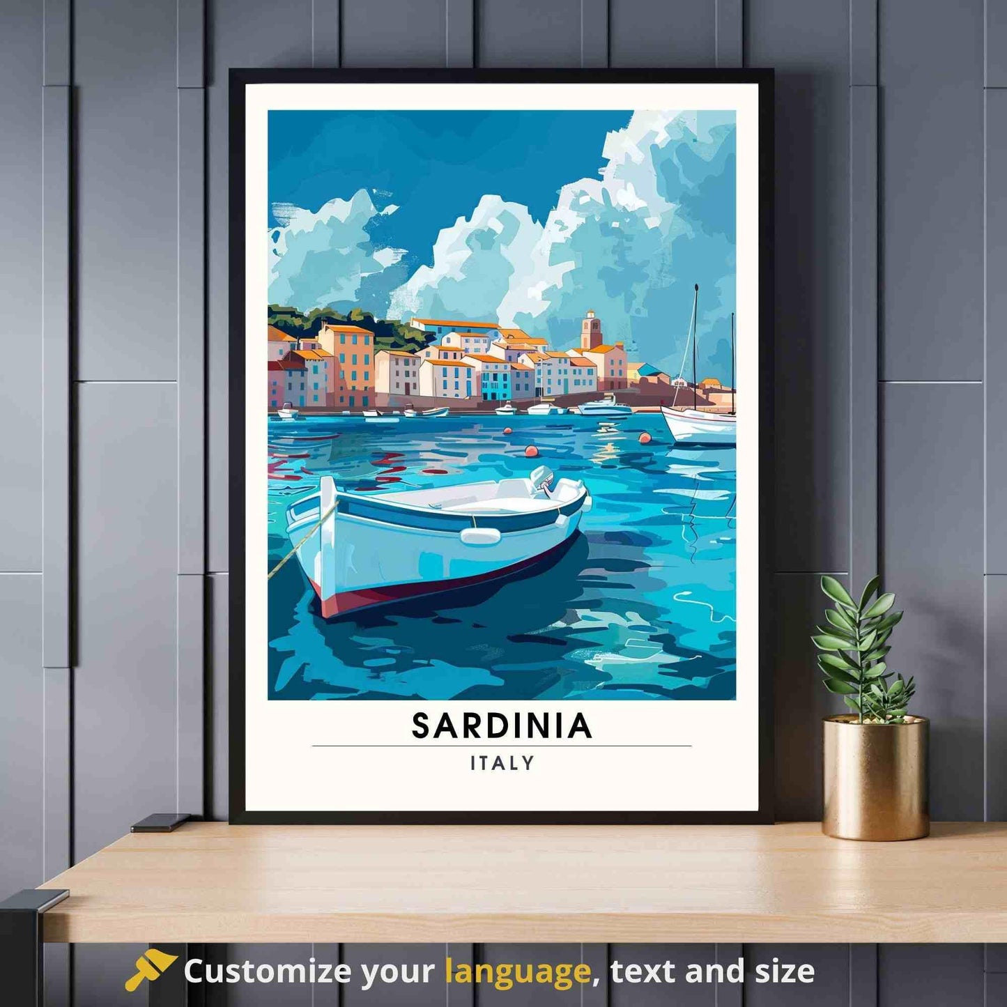 Affiche Sardaigne | Impression Sardaigne, Italie | Affiche de voyage Italie - Ancien port